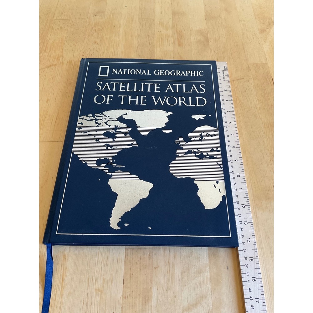 National Geographic Satellite Atlas of the World Hardcover Blue Silver Map Book